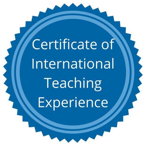A picture of a certificate of international teaching.
